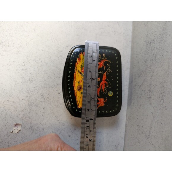 Russian Lacquer Box – Firebird Folklore Scene, Hand-Painted Palekh Style, Red - Picture 8 of 9